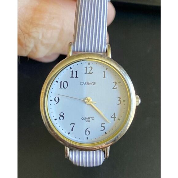 Women's Gold Tone Carriage Watch, WR 30M, Striped Leather Band - Picture 3 of 3